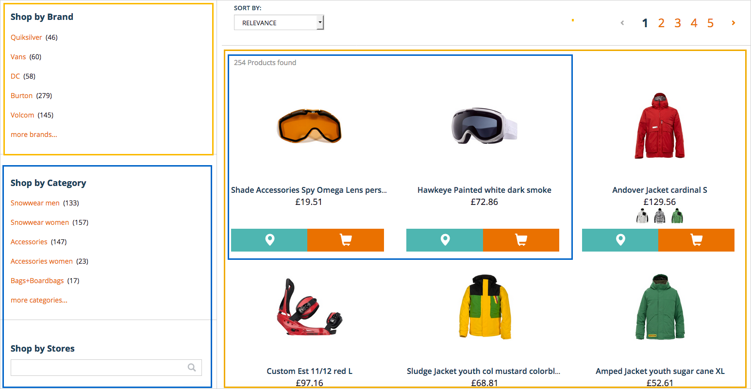 Burton Lover Frontend Preview of categories and sorted by relevance