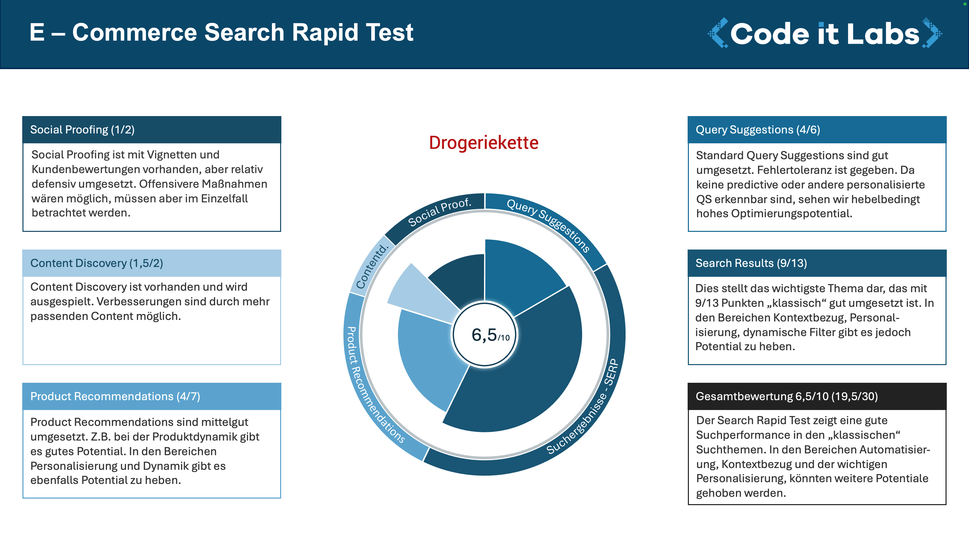 Business Sumerary vom Search Rapid Test für eine deutsche Drogeriekette